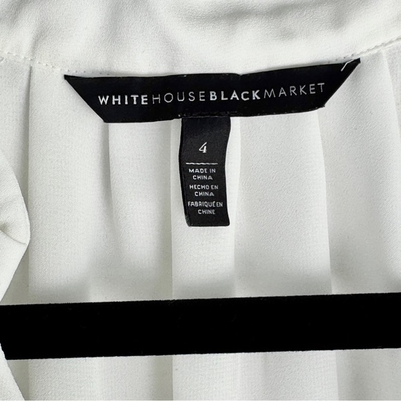 White House Black Market Cream Long Sleeve Blouse with Mandarin Collar - Picture 3 of 8